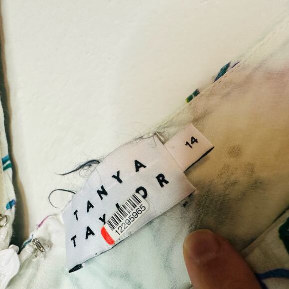 TANYA TAYLOR Women's Neves White Floral Wrap Tie Waist V-Neckline Dress Size 14 - Picture 7 of 16